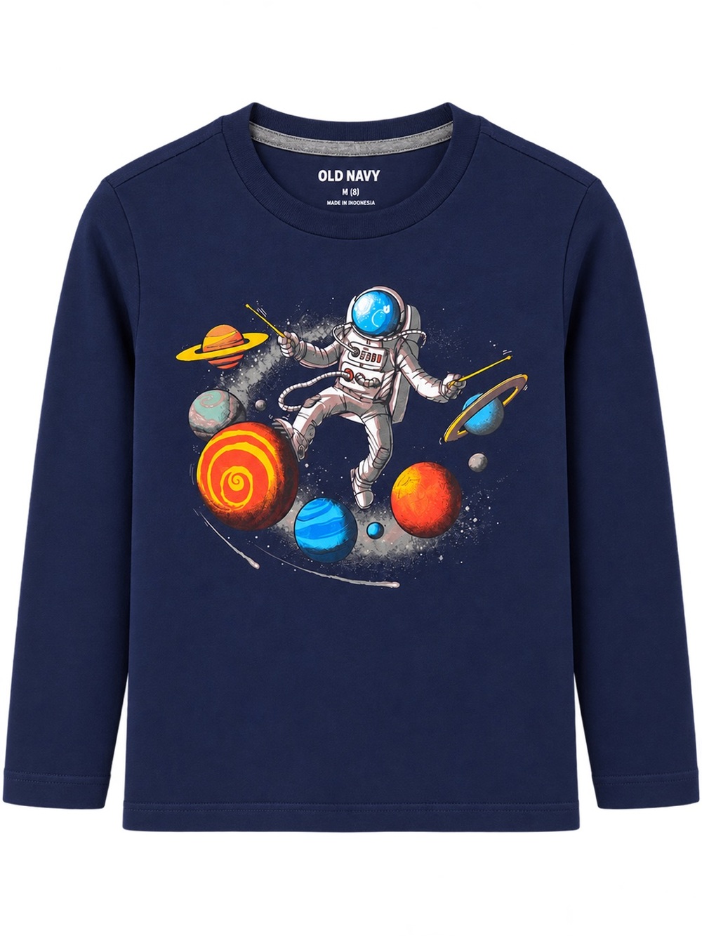 Old Navy Navy Long-Sleeve Tee with Colorful Astronaut Space Graphic